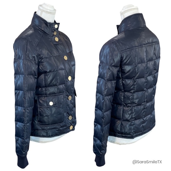 TORY BURCH Authentic Navy Blue Goose Down Puffer Gold Button Winter Coat - Picture 11 of 14